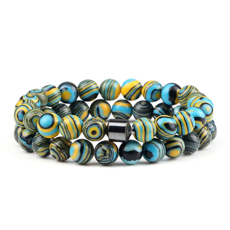 Hemasa 8mm  Beads Stretchable Bracelet Set With Cylinder Charm  for  Women