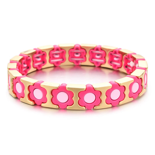 Hemasa Girls Boho Bracelets For Women /Enamel Gold Color Flowers Charm Bracelet
