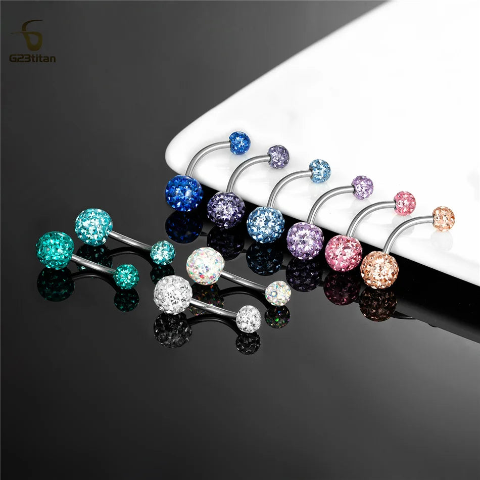 G23titan Waterproof Disco Clay Ball Belly Button Ring 6-16mm Length 14G Titanium Body Piercing Navel Bar Women Summer Jewelry