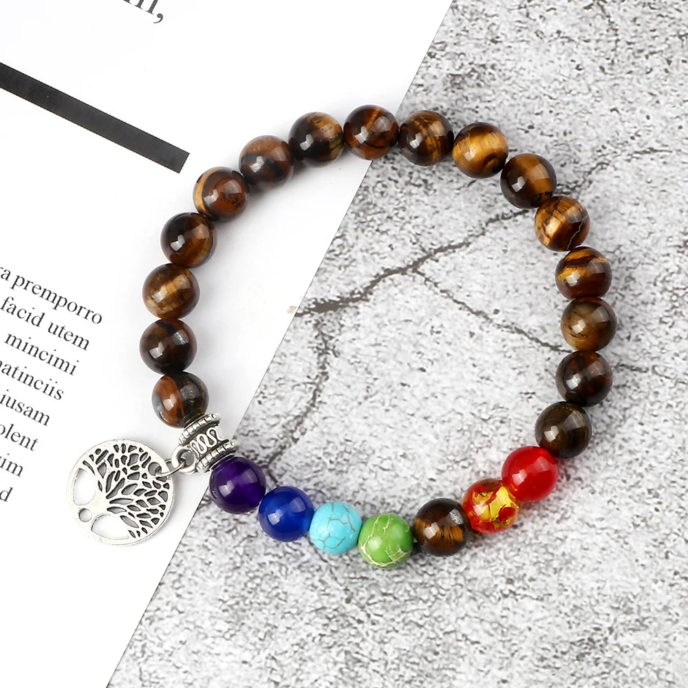 Hot 7 Chakra Healing Bead Bracelet Natural Stone Tree of Life Thread Tibetan Buddhist Charm Bracelet Bangles Women Men Jewelry