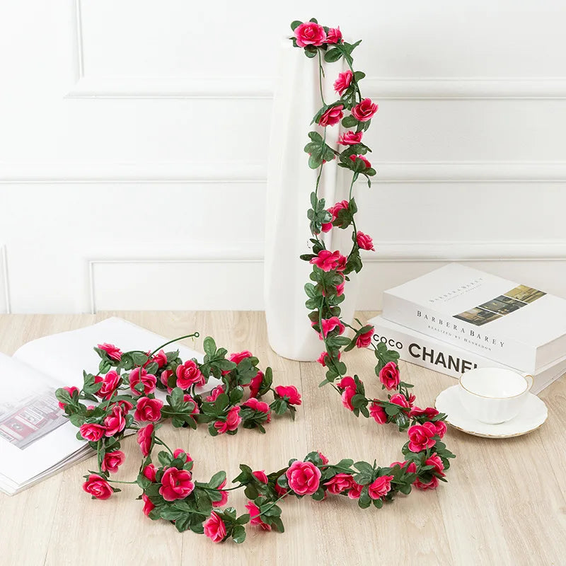 Hemasa 2.5m   4Pcs Artificial Flower Rose Vines Leaves Ivy Christmas Garland Diy Home Garden Wedding Decoration Silk Flowers