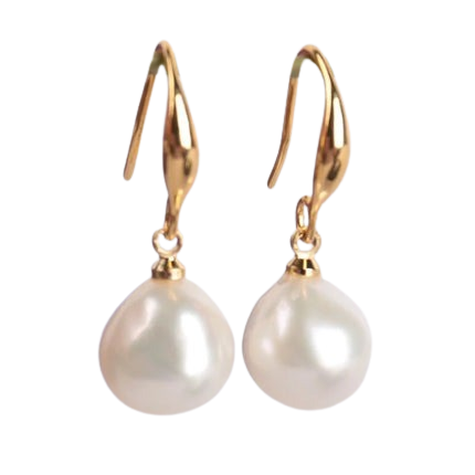 Hemasa 10-12mm Natural White Baroque Pearl Earrings 18K Dangle Hook handmade teardrop luxury Ear rings