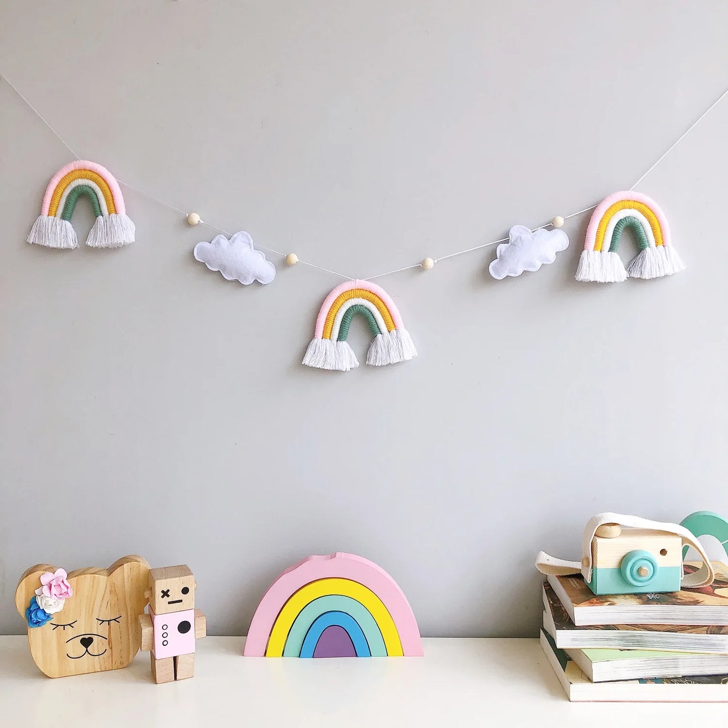 Kids Room Decor Nordic Rainbow Wind Chimes Wall Garlands 2PCS Handmade Hanging Decor Kids Room Boys Girl Bedroom Decoration