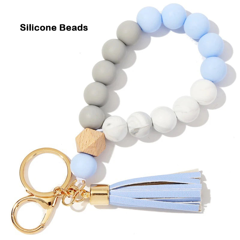 Silicone Keychain For Keys Tassel Wood Beads Bracelet Keyring For Women Accessories Multicolor Keychain Wholesale Hot Sale 2022