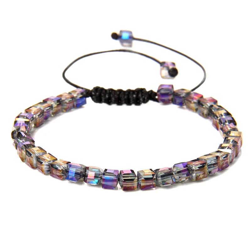 Tejesa 4MM Cube Crystal  Colourful Crystal Braided Bracelet Adjustable Handmade Thin Jewelry