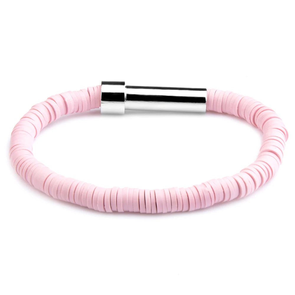 Hemasa Pink Flat Round Polymer Clay Beads Bracelets&Bangles For Women