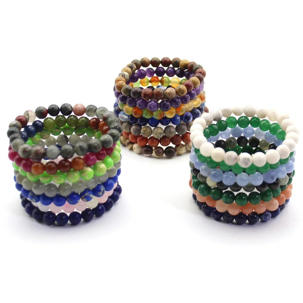 Hemasa Natural Stone Quartz Bracelets Tiger Eye Lava Agate Beads Stretchable Bracelet