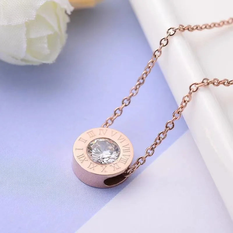 Fashion Women Necklace Stainless Steel Necklaces With Roman Numeral Luxury Women Wedding Jewelry Collars N0105-1