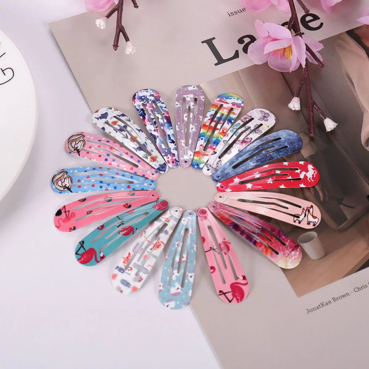 Hemasa 20 PCS Print Hair Clip 2 Inches Kawaii Cartoon Barrettes Girls Headdress BB Clip Metal Snap Hairpin 5cm Women Hair Accessories