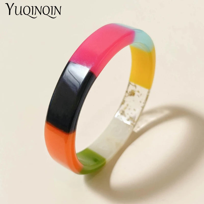 Hemasa   Acrylic Resin  Colorful Geometric Round Bangle Bracelets for Women