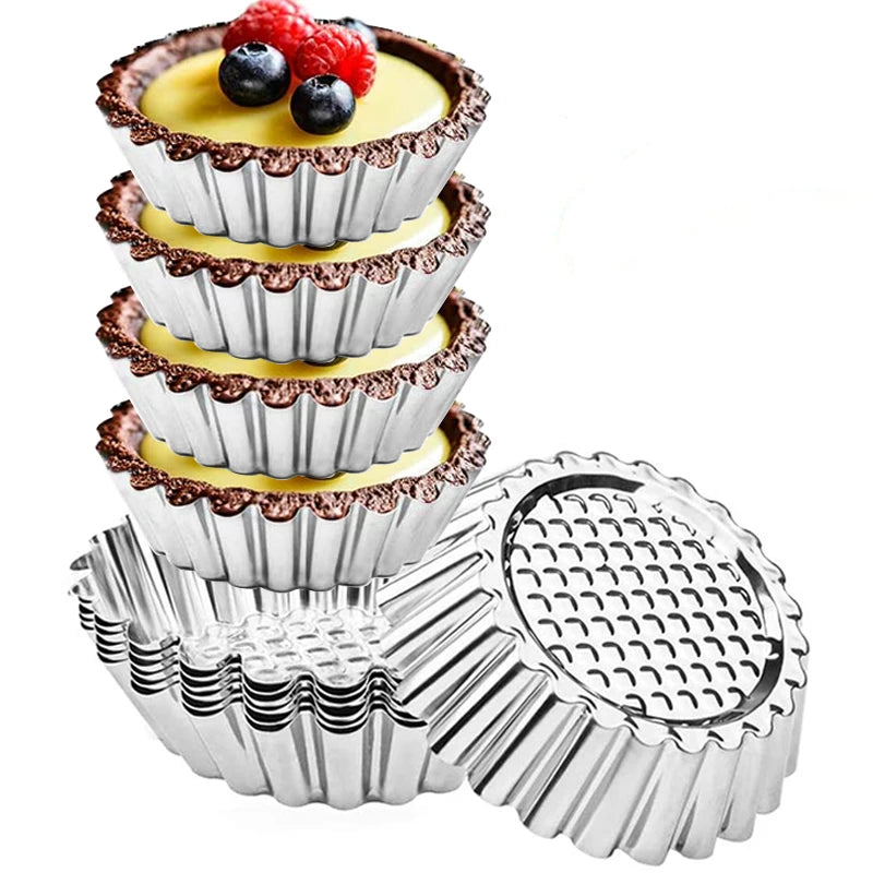 Tejesa 5/10Pcs Nonstick Ripple Egg Tart Mold Flower Shape Reusable Stainless Steel Cupcake Muffin Cake Mold Baking Cup Tartlets Pan