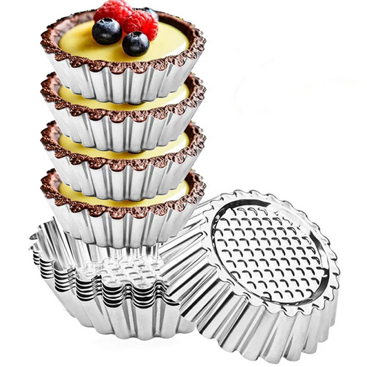 Tejesa 5/10Pcs Nonstick Ripple Egg Tart Mold Flower Shape Reusable Stainless Steel Cupcake Muffin Cake Mold Baking Cup Tartlets Pan