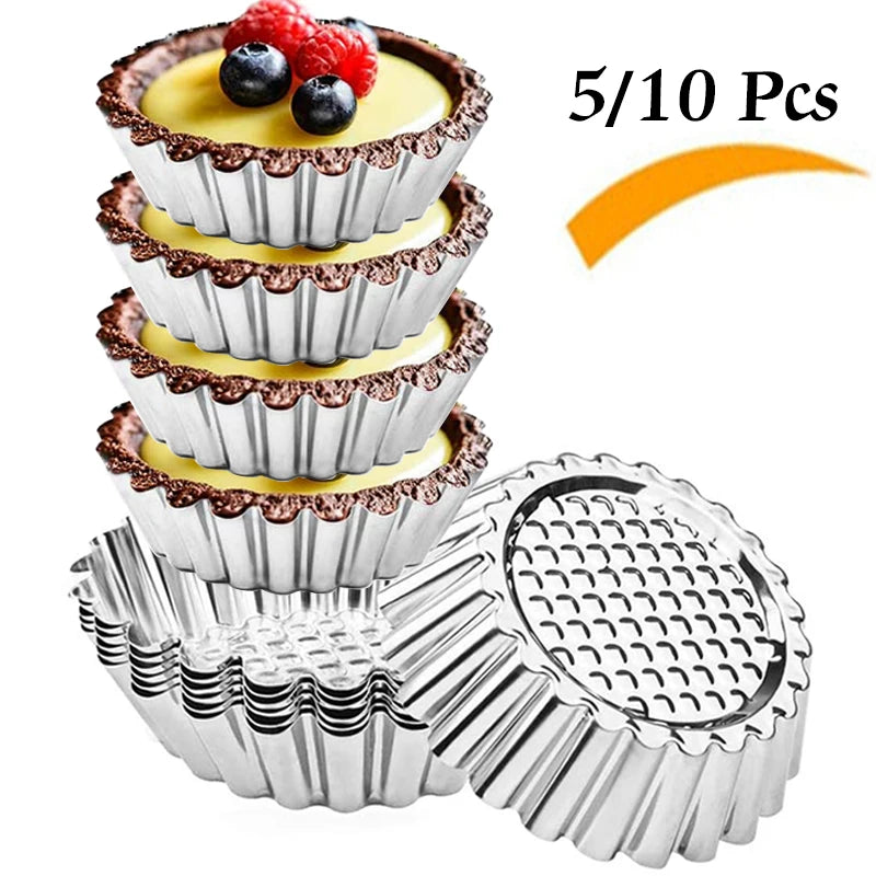 Tejesa 5/10Pcs Nonstick Ripple Egg Tart Mold Flower Shape Reusable Stainless Steel Cupcake Muffin Cake Mold Baking Cup Tartlets Pan