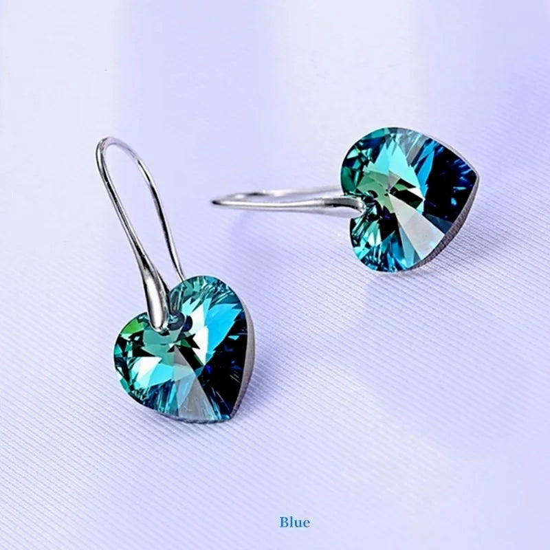 Fashion Drop Earrings Hanging Hearts Crystals for Women Party Hot Silver Color Ear Jewelry Friends Gift