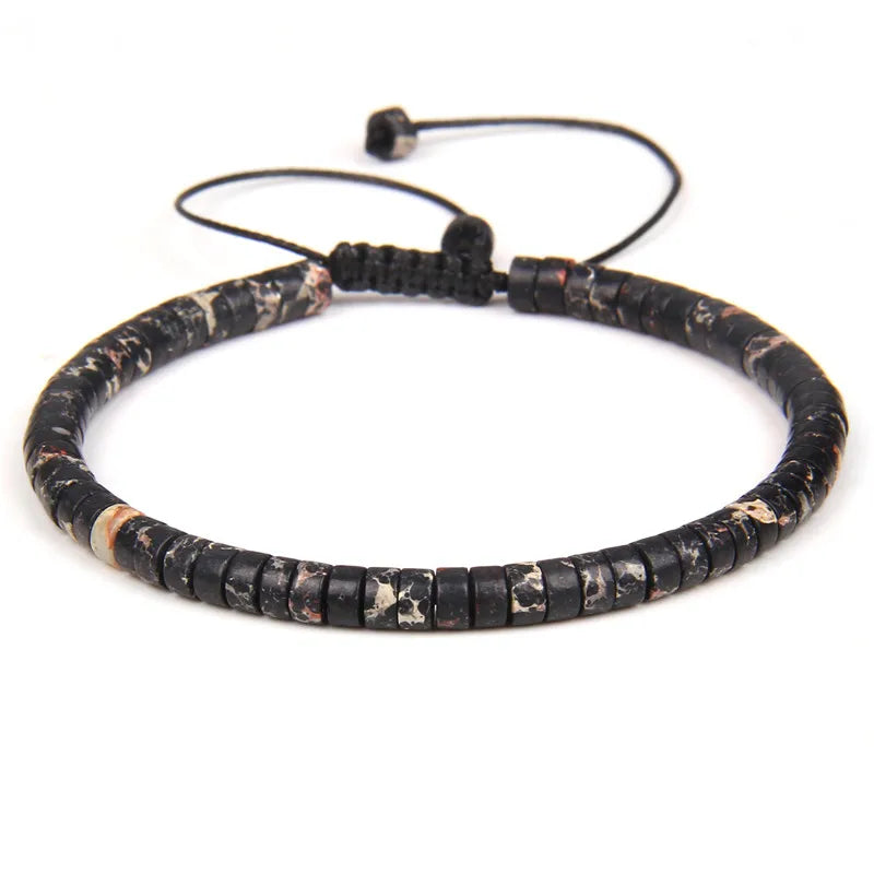 Tejesa  Natural Blue Emperor Stone Beads Woven Bracelet Polished Flat Shape Adjustable Rope Lady's Gift Beaded Bracelet