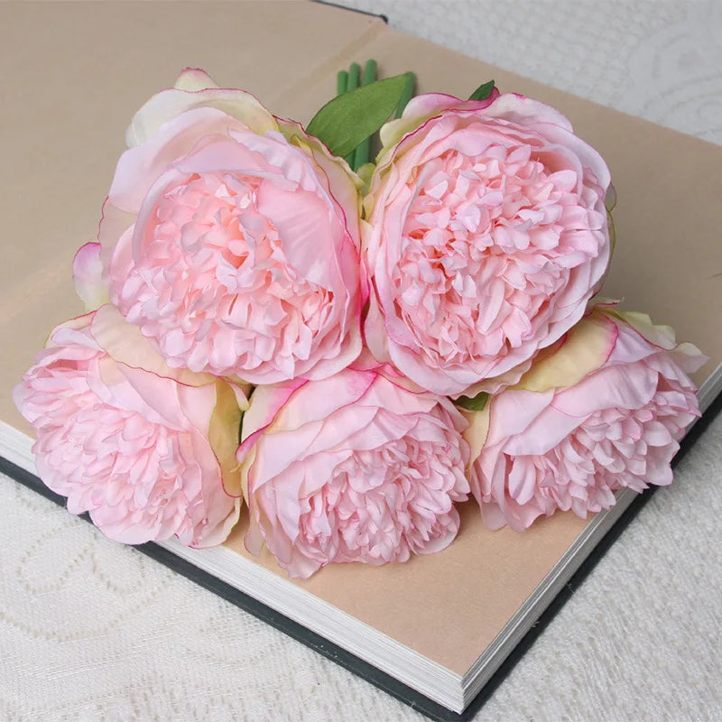Tejesa 5 Big Heads 11cm Diameter Rose Pink Peony Artificial Flowers Bouquet Fake Flower for Home Bride Wedding Decoration Marriage Decor