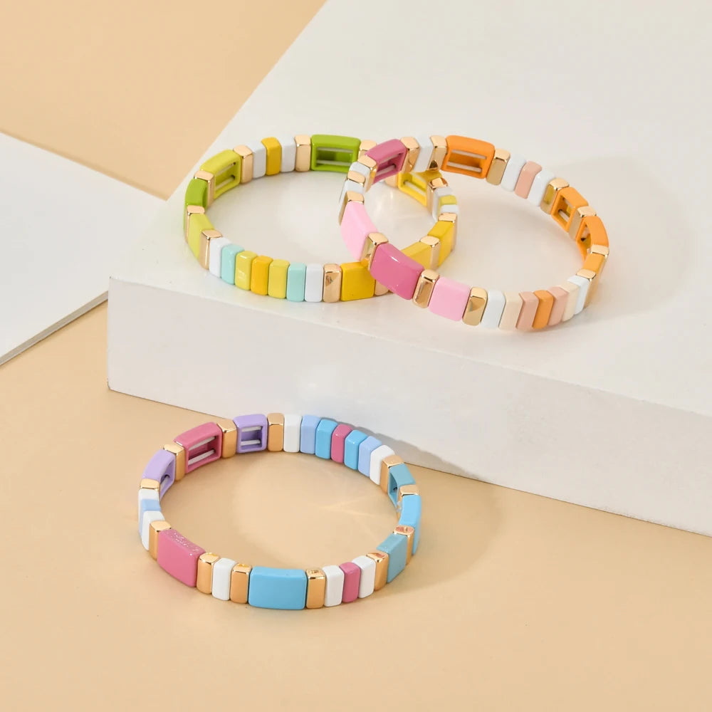 Hemasa  Bohemian Simple Handmade Enamel Tila Bracelet Women /Girls
