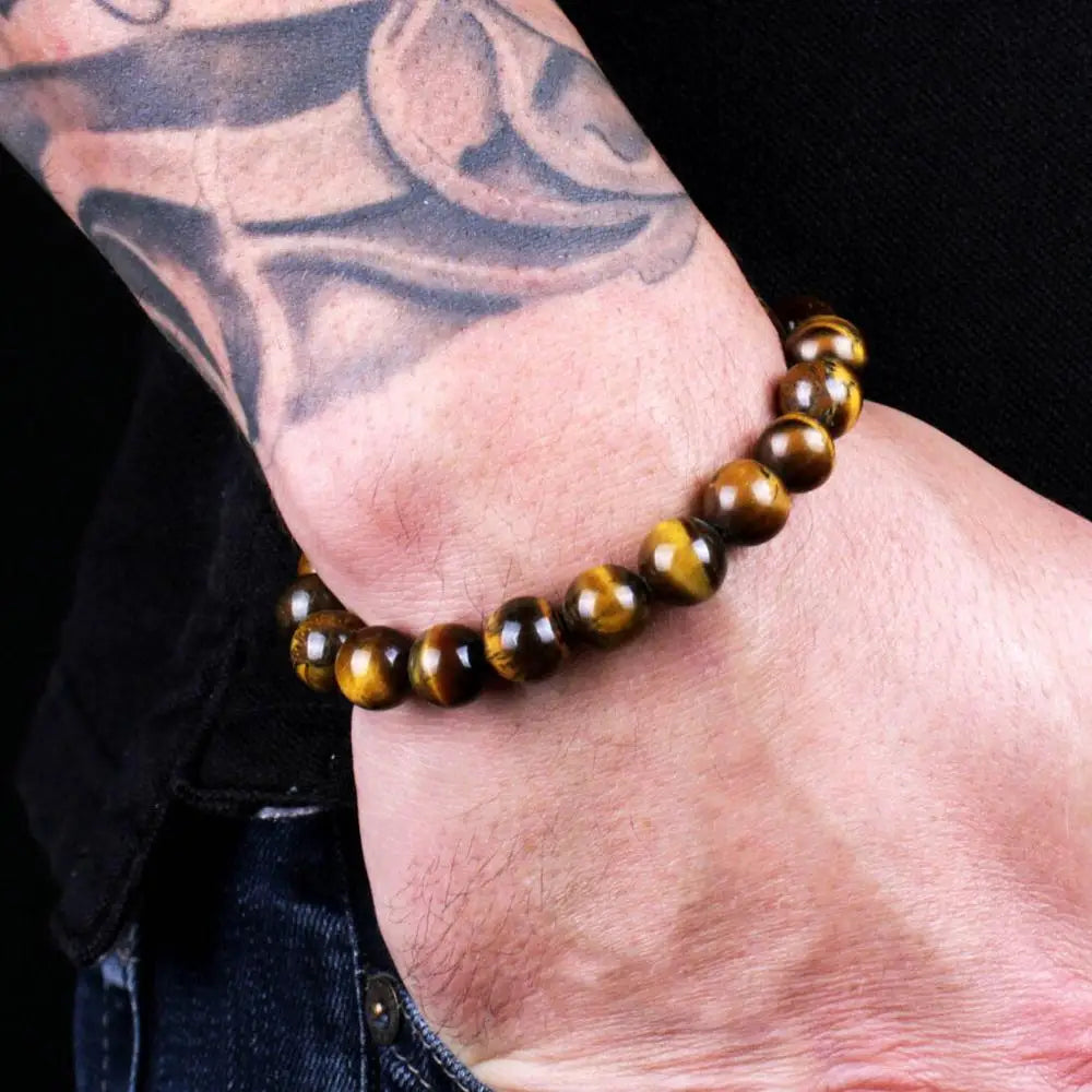 Hemasa Stone Lava Rock Tiger Eye Black Onyx Matte Healing Beads Stretch Bracelet