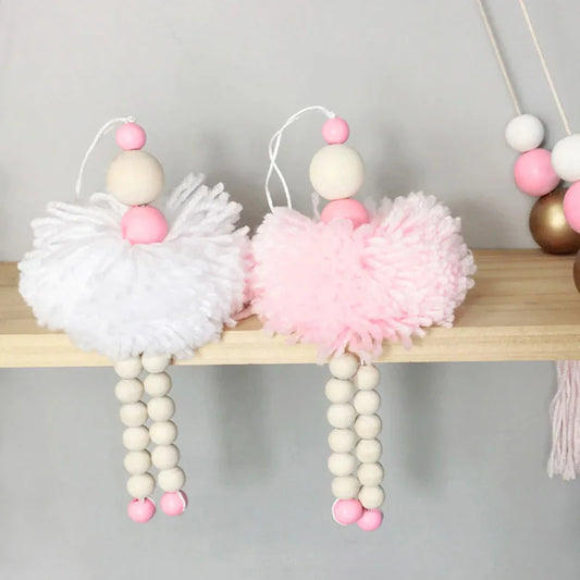Ballet Dancer Hanging Decoration Nursery Baby Tent Ornament Wooden Beads Girl Room Decor Nordic Photography Props