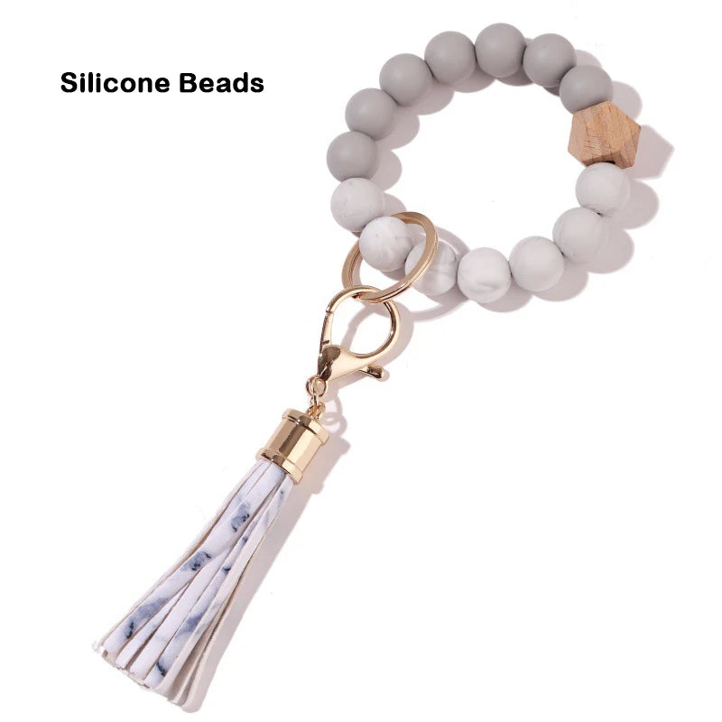Silicone Keychain For Keys Tassel Wood Beads Bracelet Keyring For Women Accessories Multicolor Keychain Wholesale Hot Sale 2022