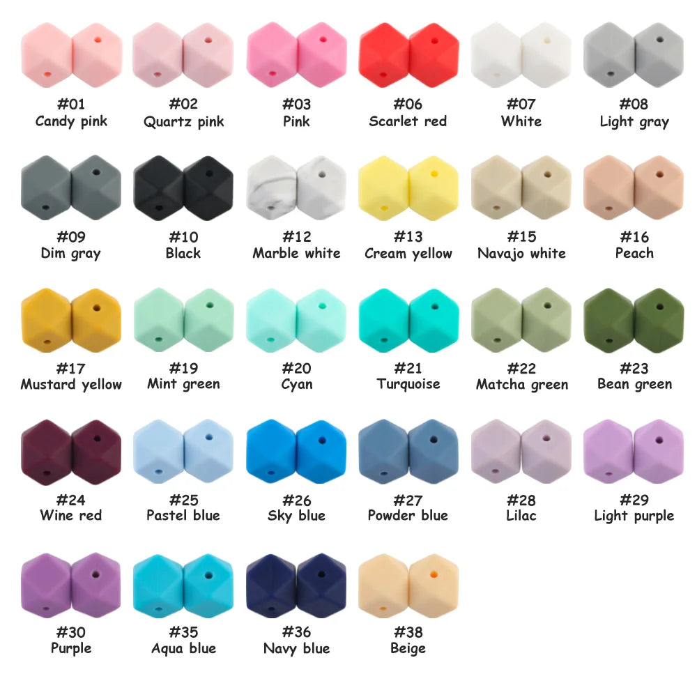 Hemasa  14mm Hexagon Silicone Beads 100/200/500Pcs For Jewellery Making DIY Personalized Bracelet Pacifier Chain Accessories