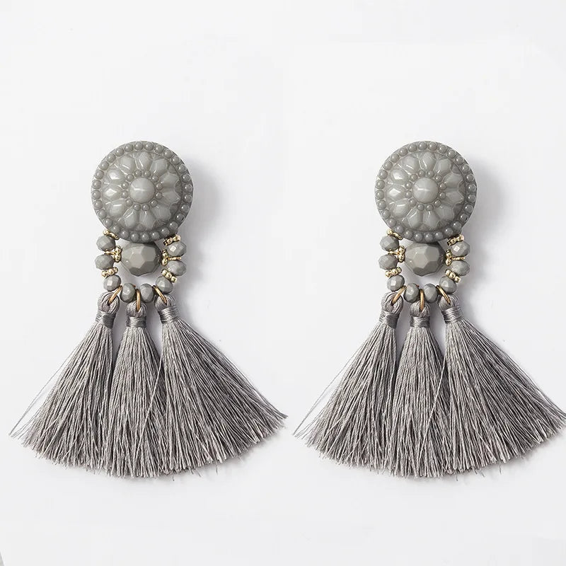 Bohemia Tassel Earrings for Women Green Multi-color Beads Fringe Earring Summer Earing Boucle D'oreille Pendante New