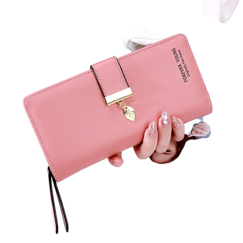 Hemasa Fashion Leaf Pendant Women's Long Wallets Female PU Leather Zipper Coin Purse Hasp Money Clutch Bag Large Capacity Card Holders