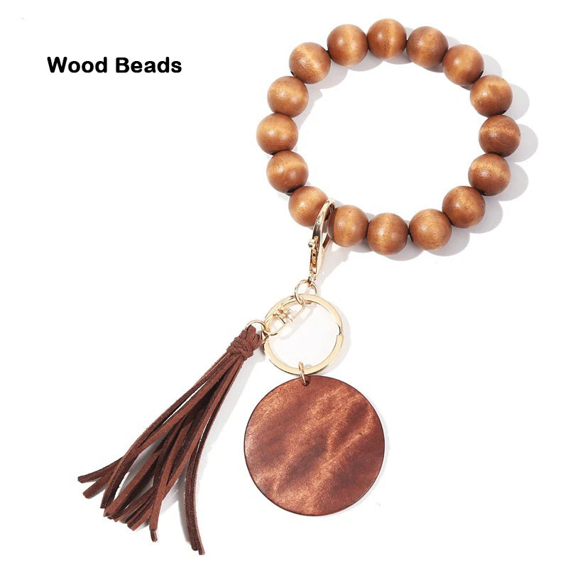 Silicone Keychain For Keys Tassel Wood Beads Bracelet Keyring For Women Accessories Multicolor Keychain Wholesale Hot Sale 2022