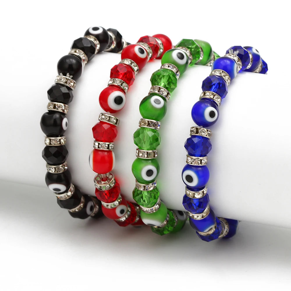 EVIL EYE Glass Bead Strand Bracelet Green Black Red Blue Turkish Eye Bracelet Adjustable Jewelry for Women Female Men EY6482