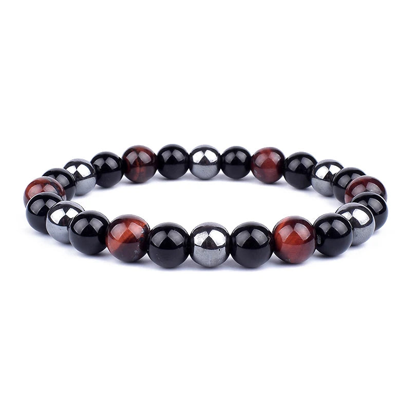 Hemasa Natural Black Obsidian Hematite Tiger Eye Beads Bracelets