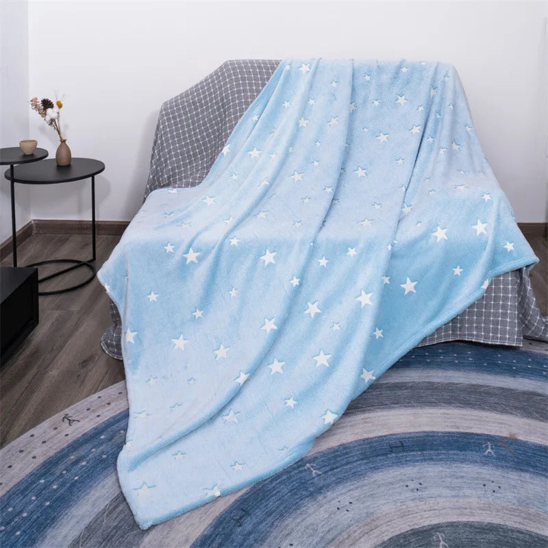 Hemasa Sky Blue Stars Luminous Glow in Dark  soft Kids Napping Blanket Magical Dress for New Year 2022