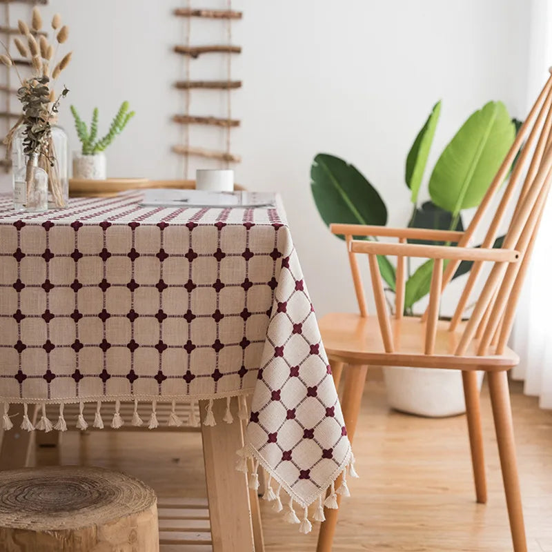 Japan Cotton Linen Tablecloth Blue Stripes Pure Plaid Embroidered Rectangular Christmas Table Cloth Thickened Cover for Banquet