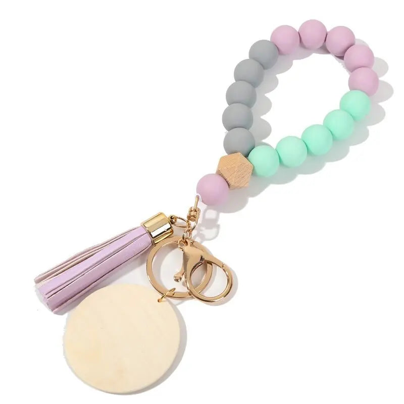 Silicone Keychain with Safe Card Picker Rainbow Color Silicone Beads Women Keyrings Barcelet Fashion Keychains For Keys Bag Car
