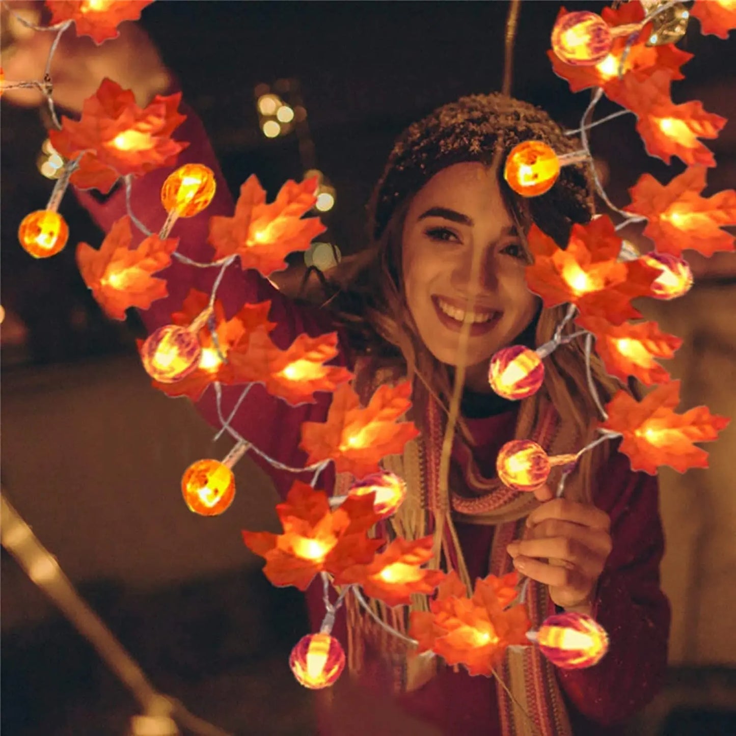 3M 20 LED Pumpkin Maple Leaf String Lights Garland Led Fairy Lights for Halloween Decoration Autumn Decor Fall Home Decor