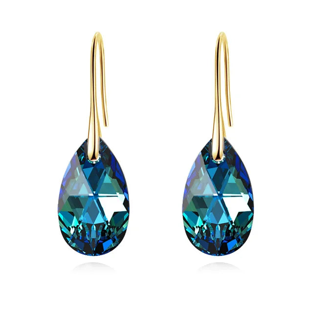 Korean Pear-shaped Drop Earrings Genuine Crystal from Austria Rhinestone Dangle for Women Party Silver Color Big Pendant Jewelry