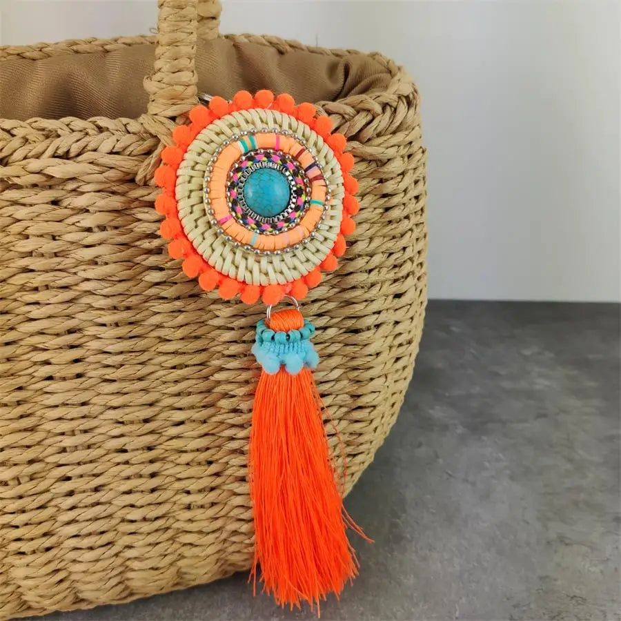 Leather Tassel With Colorful Pompons Handbag Accessorise Boho Style Keychains For Women Keyring Jewelry