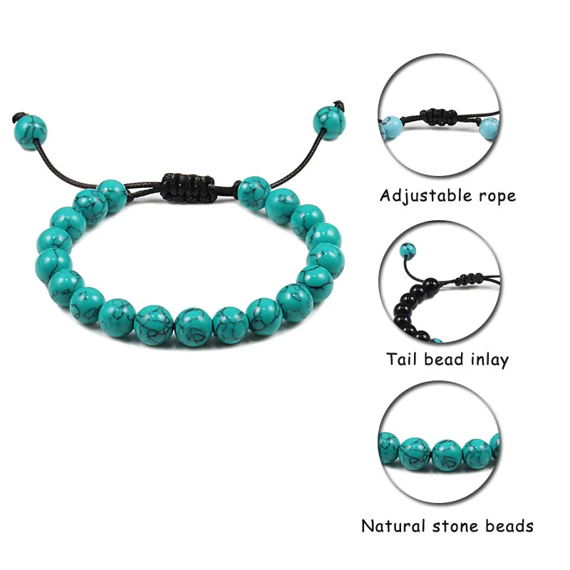 Hemasa 8mm Tiger Eye Stone Beads Bracelet Adjustable Braided Rope Bangles/ Natural Lava Rock Men Women Yoga Healing Balance Bracelets