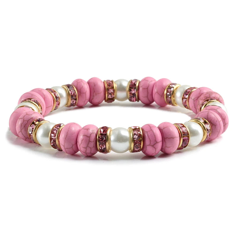 Multicolors Charm Women Beads Bracelets White Crystal Natural Stone Stretch Bracelet Pearl Yoga Jewelry Friendship Gift pulseira