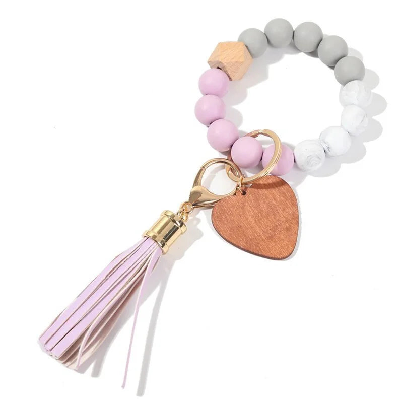 Silicone Keychain For Keys Tassel Wood Beads Bracelet Keyring For Women Accessories Multicolor Keychain Wholesale Hot Sale 2022