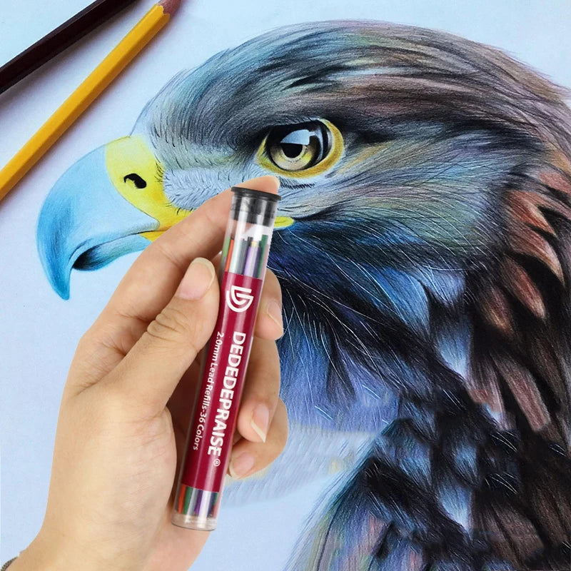 DEDEDEPRAISE Sketch 2.0MM Press Mechanical Pencil & 36colors Leads Drawing Colored Pencils Automatic Pencils Replacement Leads