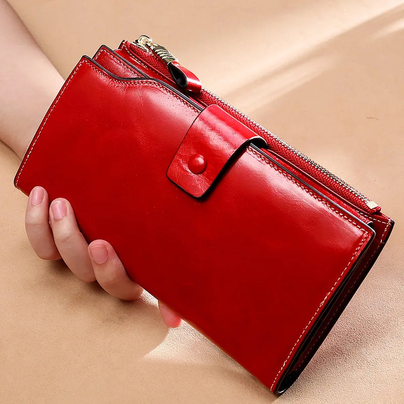 Hemasa Genuine Leather Women Leather Purse / Luxury Oil Wax Leather Female Wallet Coin Purse
