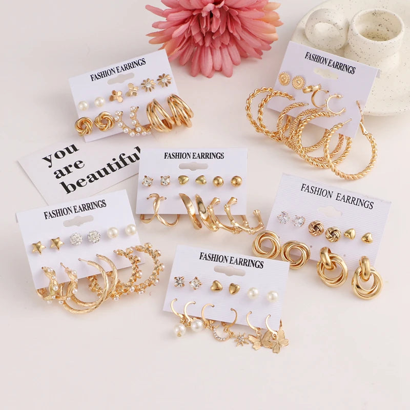Hemasa Set of  Earrings For Women Crystal Pearl Stud Earrings Set Hanging Earrings 2021 Trend Jewelry Gift