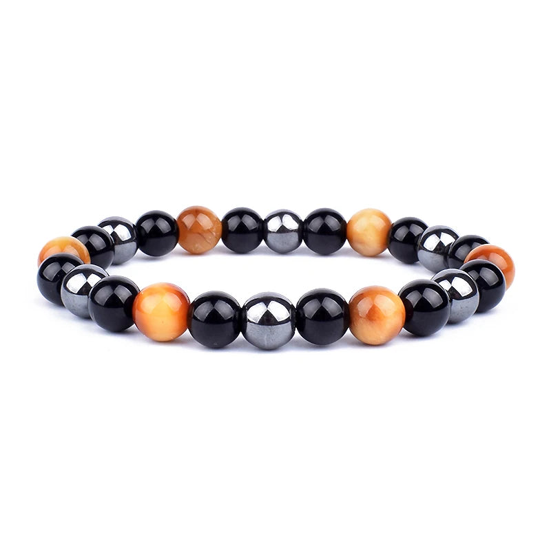 Heamasa Natural Black Obsidian Hematite Tiger Eye Beads Bracelets