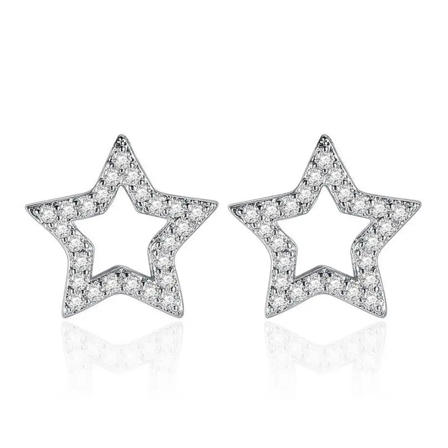 925 Sterling Silver Geometric Star Heart Square Mosaic Zirconia Stud Earrings For Women Silver 925 Jewelry S-E539