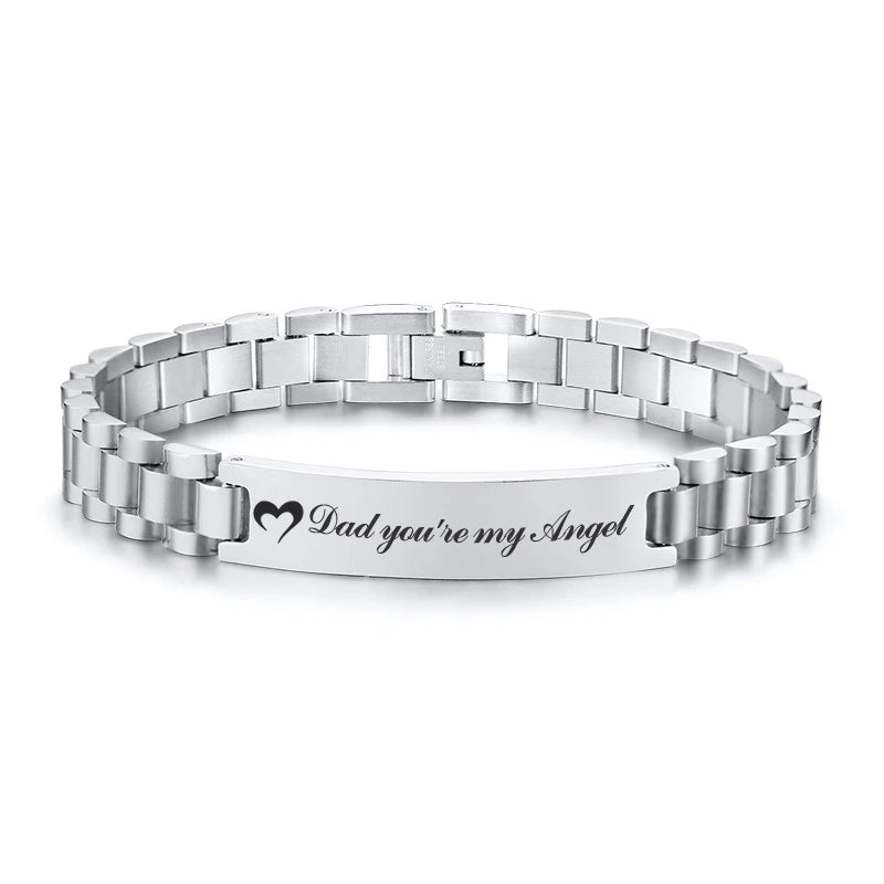 Vnox Customize TO DAD Bracelets for Men Glossy Stainless Steel Link Chain Engrave Thanks Quotes Casual Qualified Jewelry Gift
