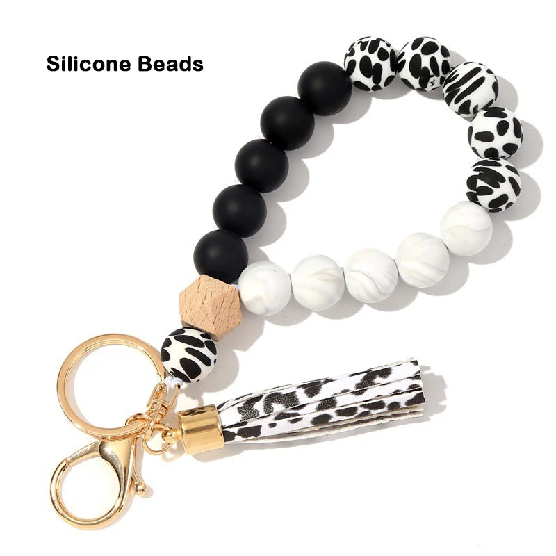 Silicone Keychain For Keys Tassel Wood Beads Bracelet Keyring For Women Accessories Multicolor Keychain Wholesale Hot Sale 2022