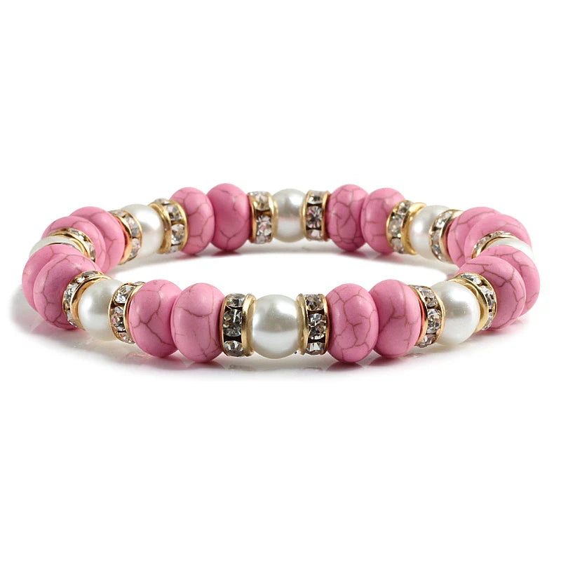 Multicolors Charm Women Beads Bracelets White Crystal Natural Stone Stretch Bracelet Pearl Yoga Jewelry Friendship Gift pulseira