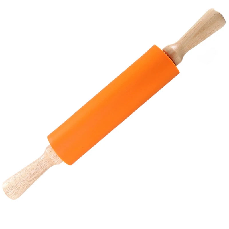 Tejesa Non-Stick Silicone Rolling Pin/ Wooden Handle Pastry Dough Flour Roller Kitchen Cooking Baking Pin