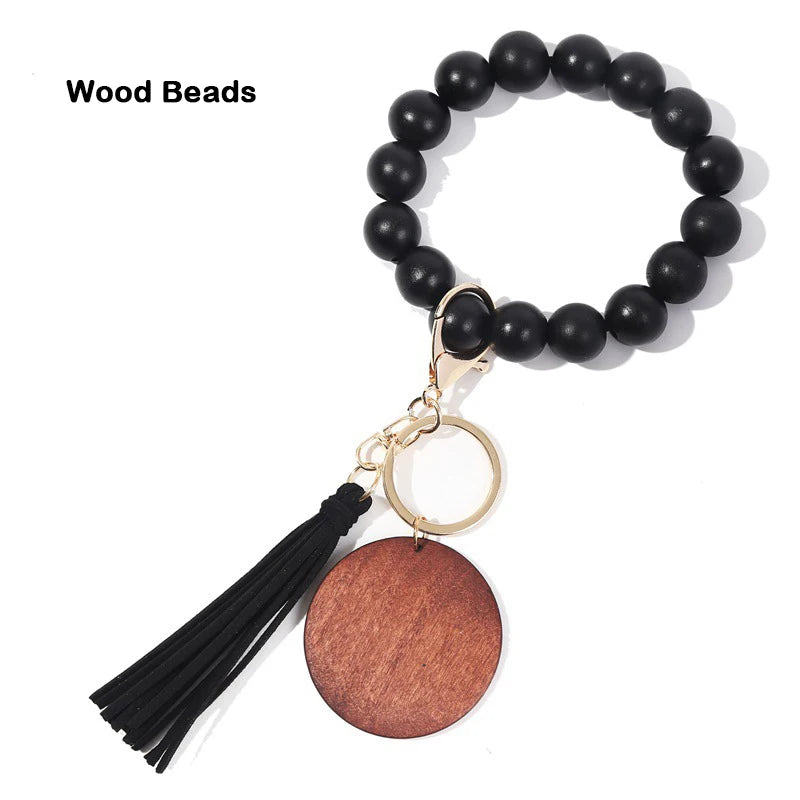 Silicone Keychain For Keys Tassel Wood Beads Bracelet Keyring For Women Accessories Multicolor Keychain Wholesale Hot Sale 2022