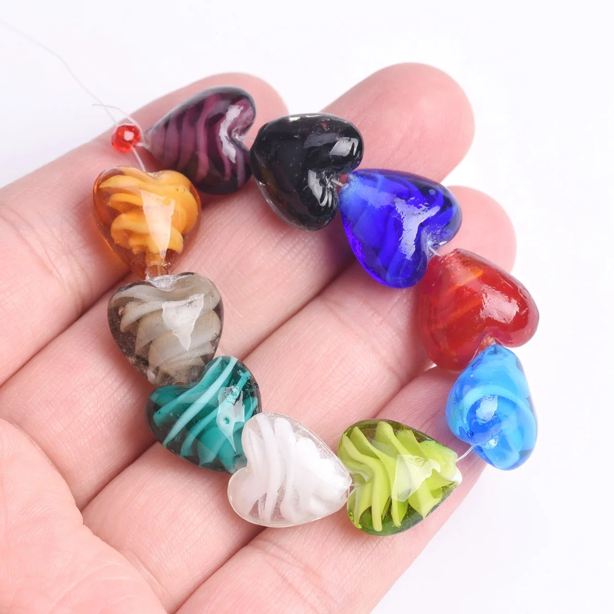 10pcs 16x14mm Heart Shape Lampwork Glass Loose Beads for DIY Crafts Jewelry Making Findings